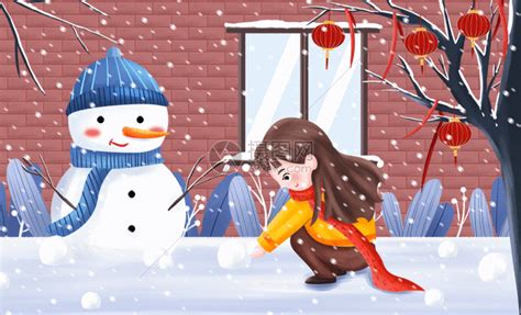 大雪之女孩堆雪人GIF动图图片-正版gif素材401874959-摄图网