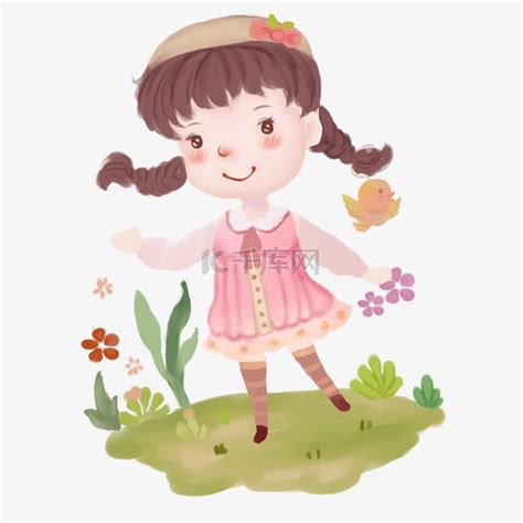 春天的快乐小女孩素材图片免费下载-千库网