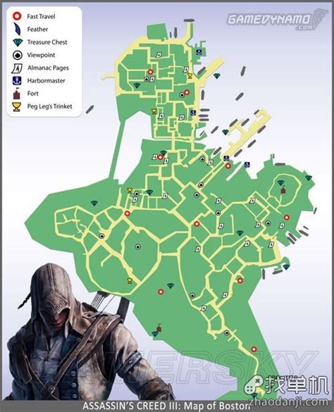 《刺客信条3》全城市地图 城堡羽毛宝箱地洞标记 - 攻略心得 - 找游戏手游网