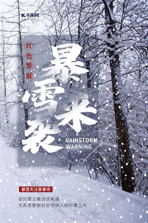 暴雪预警大雪红色摄影海报海报模板下载-千库网