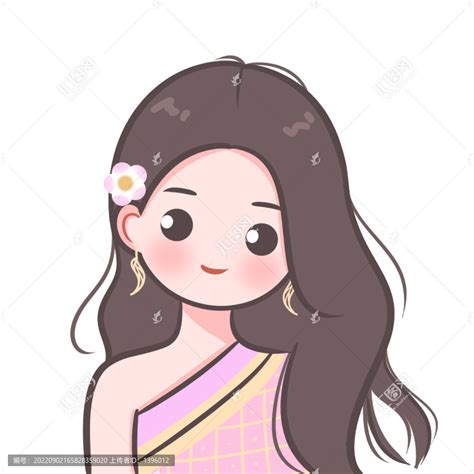 手绘长发温柔女生头像