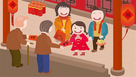中国风古代春节新年过年集市买年货插画图片-千库网