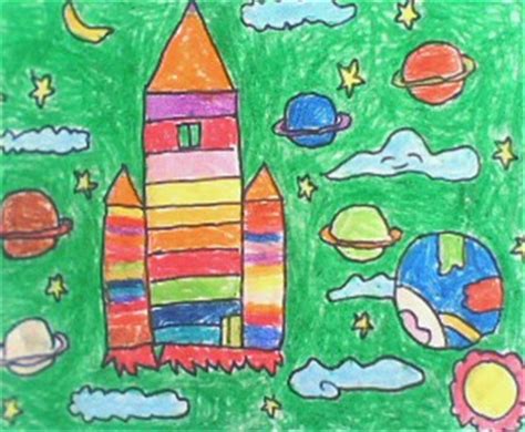 一等奖儿童科幻画作品欣赏：寻找外星人_儿童画网