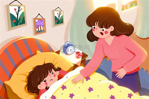 冬天忙碌的妈妈叫孩子起床卡通插画插画图片下载-正版图片402026686-摄图网