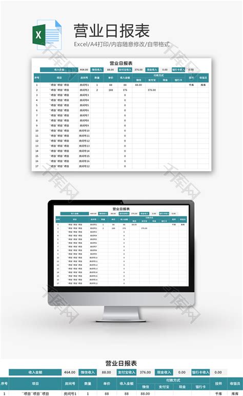 营业日报表Excel模板_千库网(excelID：137629)