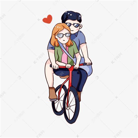 手绘卡通骑车的情侣素材图片免费下载-千库网