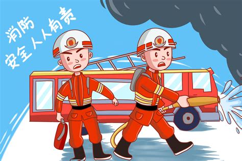 卡通消防安全火灾灭火手绘科普插画图片-千库网
