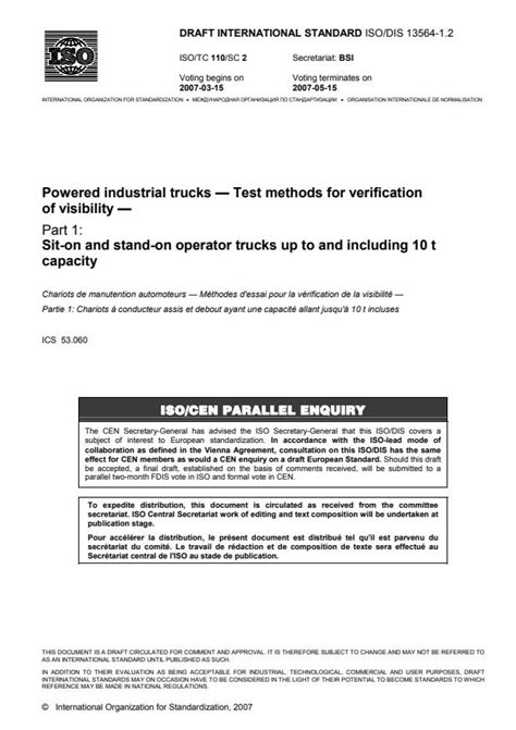 ISO/DIS 13564-1.2 - Powered industrial trucks -- Visibility test ...