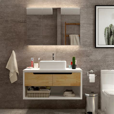新中式红橡木岩板浴室柜组合卫生间实木智能洗脸手盆柜洗漱台卫浴-淘宝网