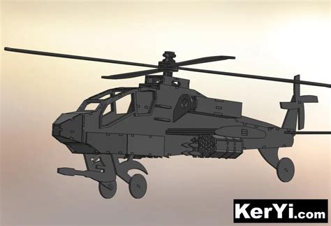 阿帕奇直升机(Apache Helicopter)拼装模型3D图纸 Solidworks设计 附dxf平面图 - KerYi