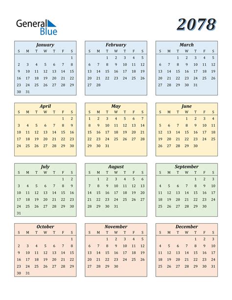 2078 Calendar (PDF, Word, Excel)