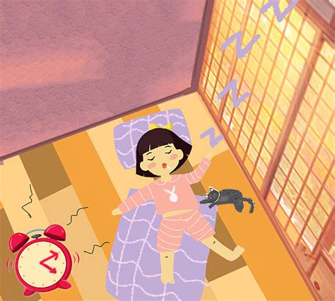 清晨女孩睡懒觉懒床肥宅生活插画图片-包图网
