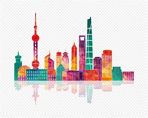 炫彩上海城市建筑剪影图片素材免费下载 - 觅知网