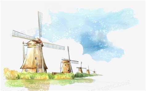 荷兰的风车手绘图片免费下载_PNG素材_编号z09i84wed_图精灵