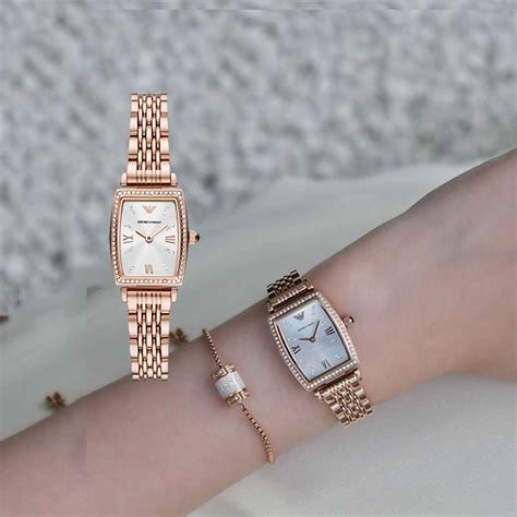 阿玛尼文淇手表玫瑰金气质气质时尚小方石英女表AR11406 欧美腕表