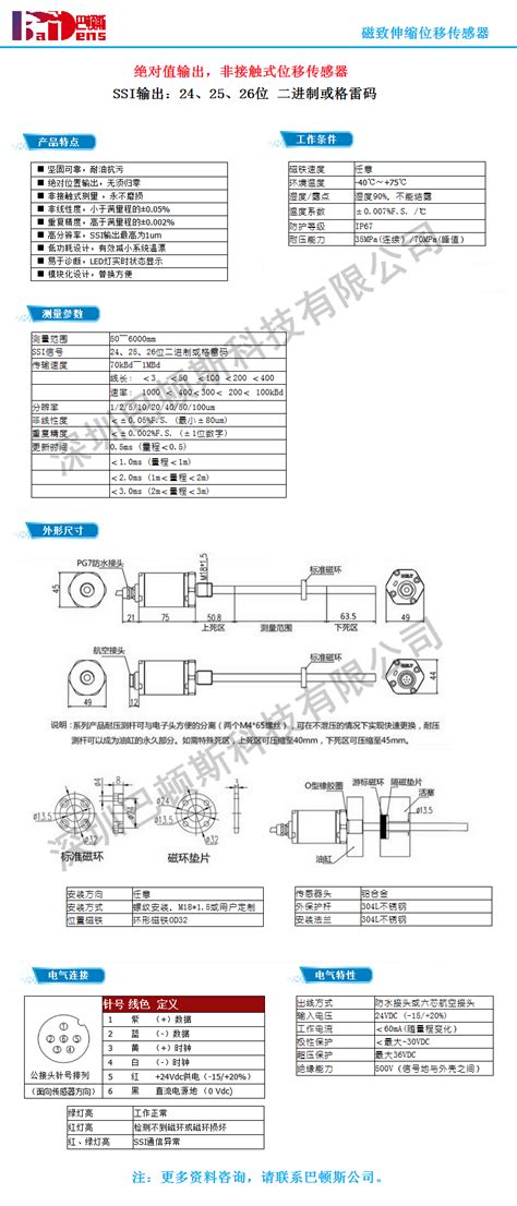 SSI信号位移传感器 - 磁致伸缩位移传感器 - 产品展示 - 深圳巴顿斯科技有限公司