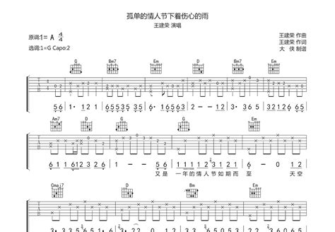 孤单的情人节下着伤心的雨吉他谱_王建荣_G调弹唱74%专辑版 - 吉他世界