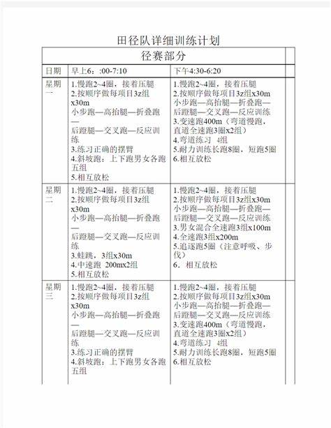 小学田径队暑期训练计划