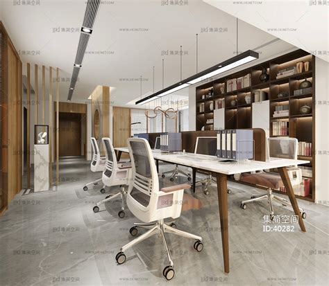 Z22-0417开敞办公室办公区书柜桌椅摆台3d模型下载-【集简空间】「每日更新」