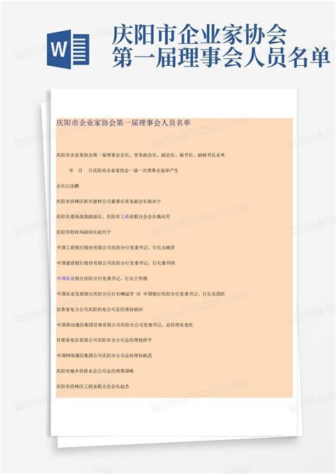 庆阳市企业家协会第一届理事会人员名单Word模板下载_编号qvwzkwkp_熊猫办公