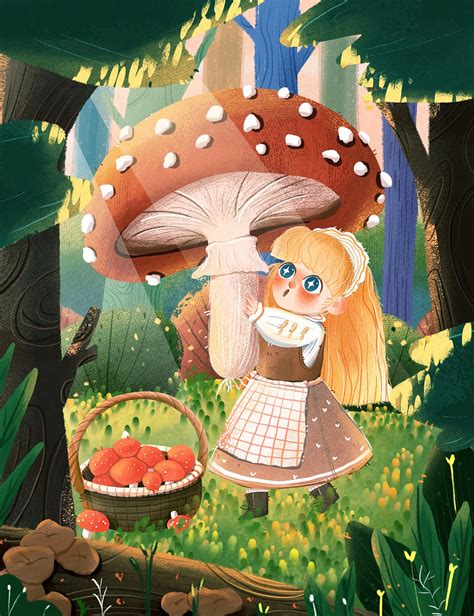 采蘑菇的小姑娘儿插|插画|儿童插画|哼哼哦唧 - 原创作品 - 站酷 (ZCOOL)