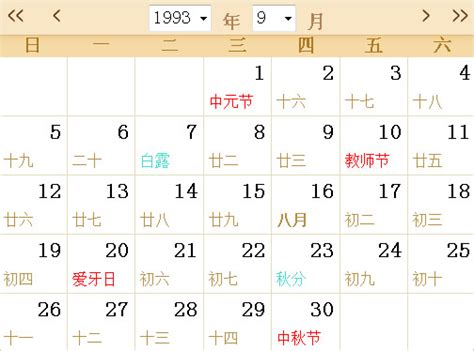 1993全年日历农历表 - 第一星座网
