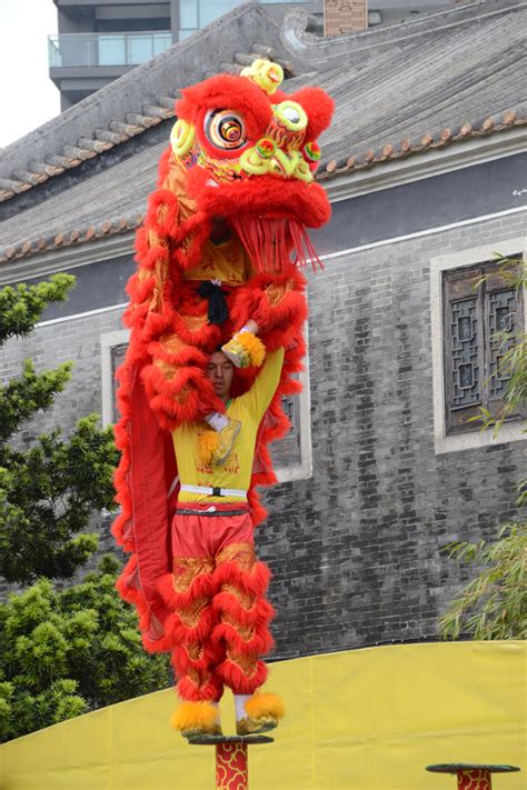 广东佛山祖庙黄飞鸿纪念馆十一舞狮子表演，这是拿生命在表演啊！