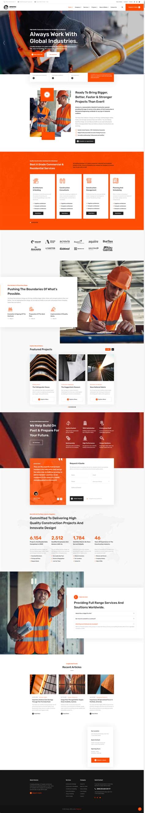 建筑公司网站模板，橙色大气工程施工网站模板-17素材网