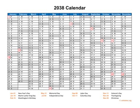 Free 2038 Calendars in PDF, Word, Excel