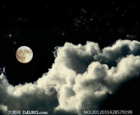月亮星星和白云摄影图片-月亮星星和白云摄影作品-千库网