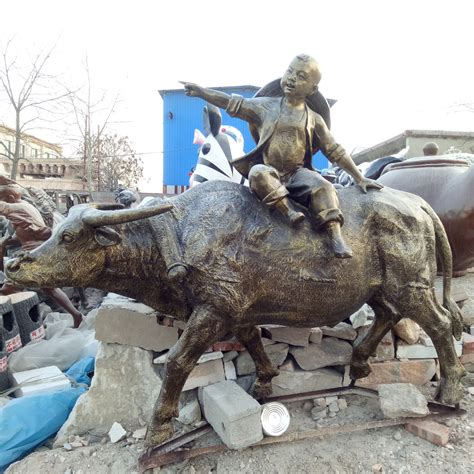 玻璃钢仿铜民俗人物雕塑牧童骑牛雕塑户外园林广场景观装饰摆件-阿里巴巴