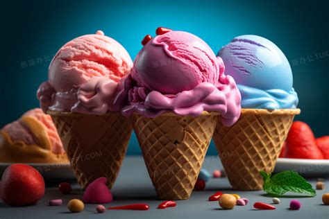 三个马卡龙色系的冰淇淋甜筒插画图片素材下载_jpg格式_熊猫办公