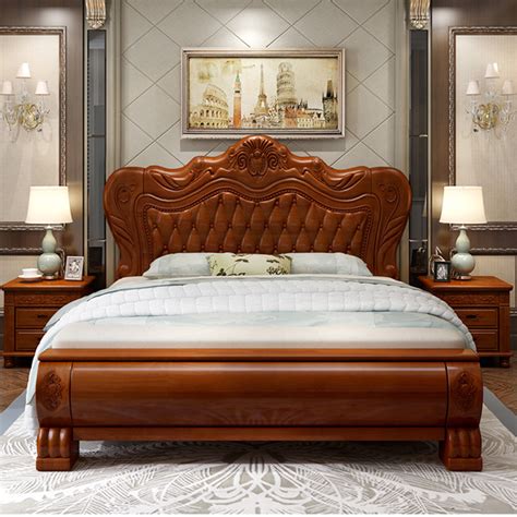 【光明家具】 现代简约双人床 全实木大床 北欧卧室家具红橡木婚床 WX2-15342