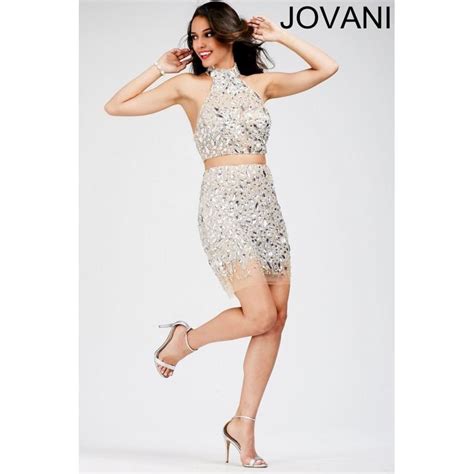 Jovani 26417 Short Dress Two-Piece Halter Top Illusion Hemline - 2 PC ...