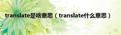 translate是啥意思（translate什么意思）_新时代发展网