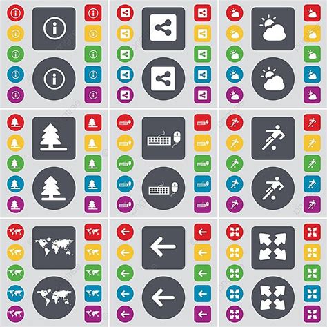 Flat Colored Button Set For Design Isolated Share Full Screen Vector ...