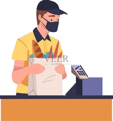 男收银员在超市或杂货店插画图片素材_ID:411337489-Veer图库
