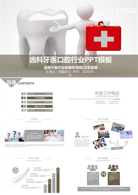 医院医疗口腔齿科行业工作汇报PPT模板下载_熊猫办公