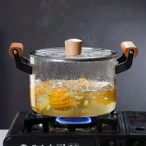 High quality Borosilicate Glass Stockpot With Wooden Handles - Temu
