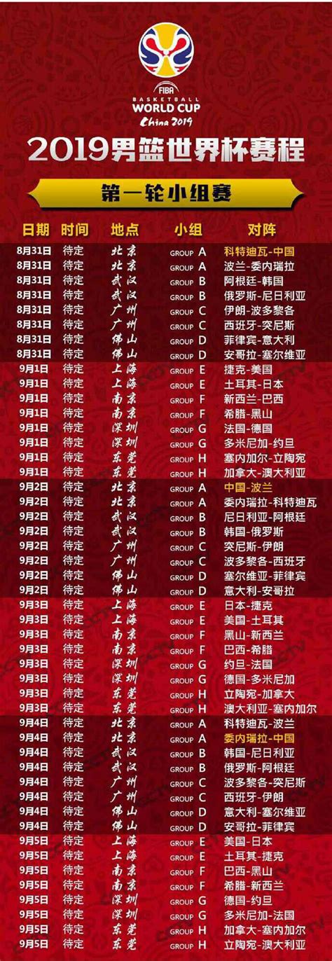 中国男篮最新赛程表 八月底将进行两场世预赛_球天下体育