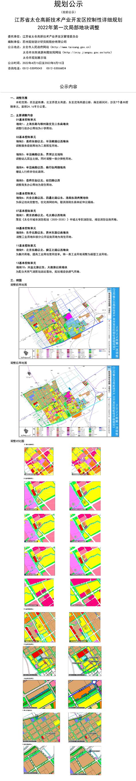 江苏省太仓高新技术产业开发区控制性详细规划2022年第一次局部地块调整 - 苏州市人民政府