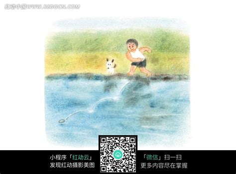 在河边扔石子的男孩和猫图片免费下载_红动中国