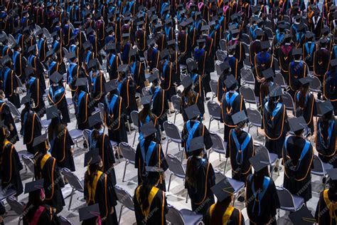 Premium Photo | Rear view of the university graduates in graduation ...