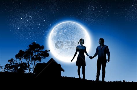 浪漫的站月光下的轻浪漫夫妇的剪影高清图片下载-正版图片300334223-摄图网