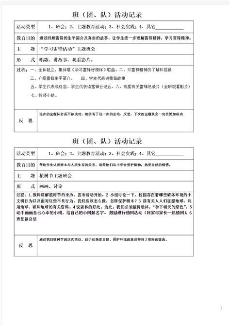 【小学班队活动记录表】范文118