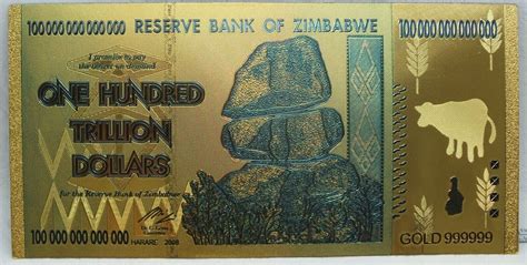 USA $100000000000000 100 Trillion Zimbabwe Novelty 24K Gold Foil Plated ...