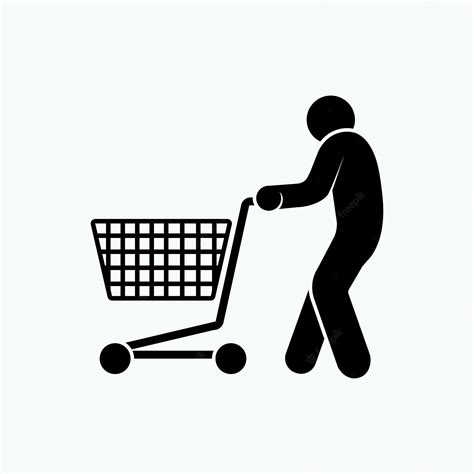Comprador icono shopper hombre con trolley cliente símbolo vector ...