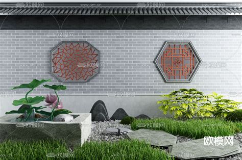 新中式庭院围墙景观小品3d模型下载_ID11546951_3dmax免费模型-欧模网