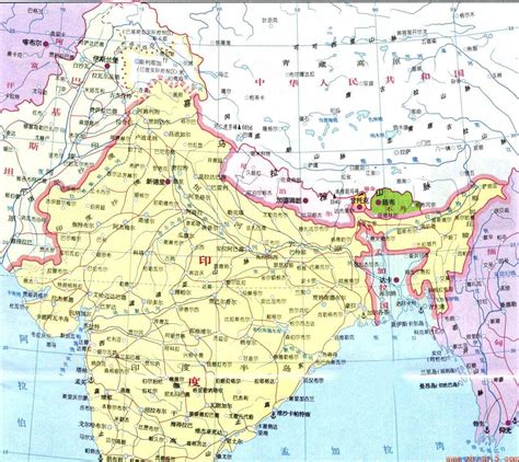 印度地图中英文对照版全图 - 中英世界地图 - 地理教师网
