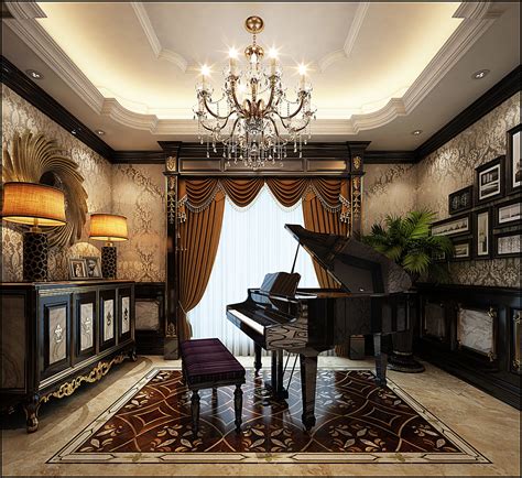 黑色气质钢琴室内装修效果图图片免费下载_红动中国